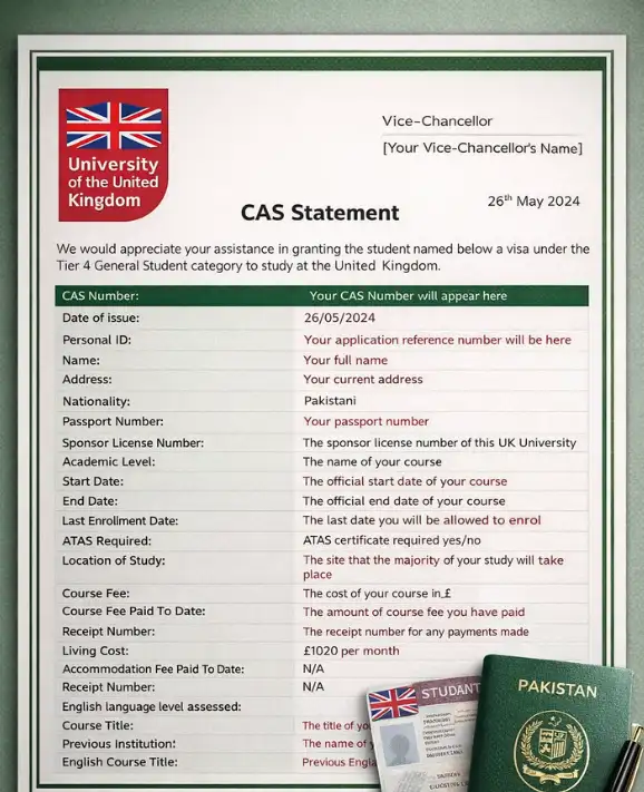 UK CAS certificate explanation for Pakistani students applying for a student visa